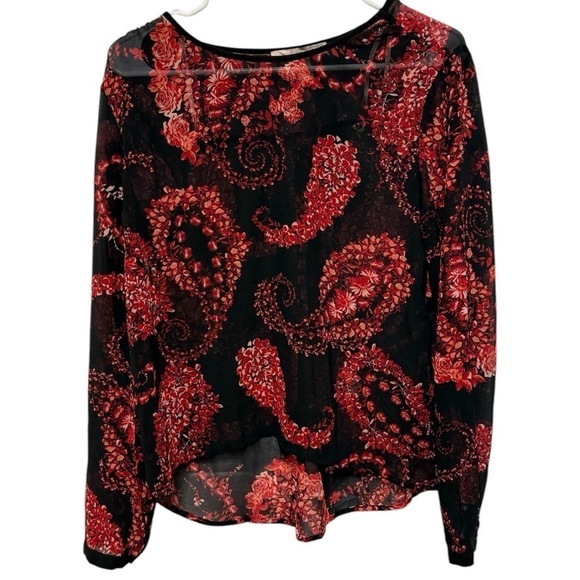 Forever 21 Womens Black Sheer Long Sleeve Paisley Print Blouse Size Small - Picture 2 of 3